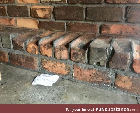 300 year old footrest in a bar, the bricks wore away faster than the mortar