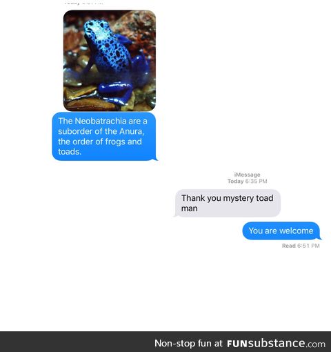 Tried out the toad thing and texted a random person.
