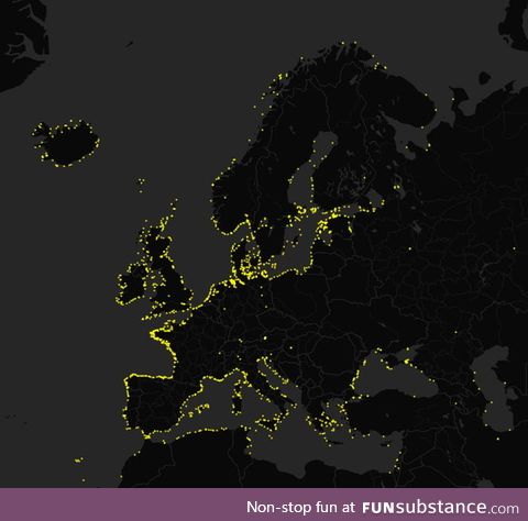 Location of europes lighttowers
