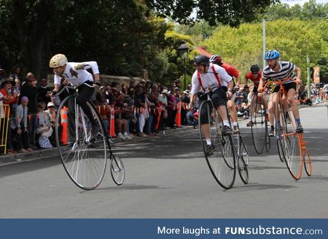 Just some casual penny farthing racing
