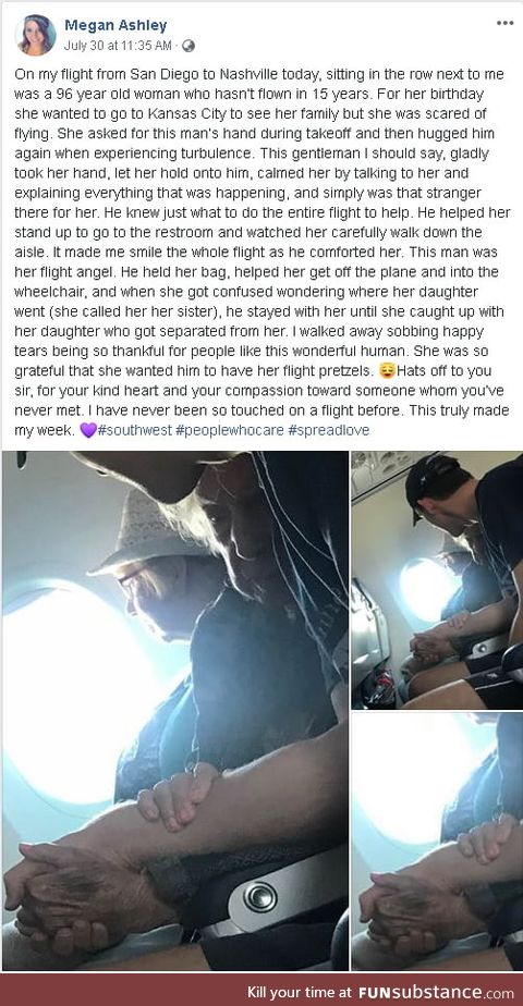 An airline passenger was left "sobbing with happy tears" after she witnessed a