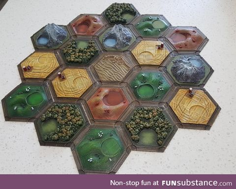 Painted a 3D Settlers of Catan Board for a friend's Birthday