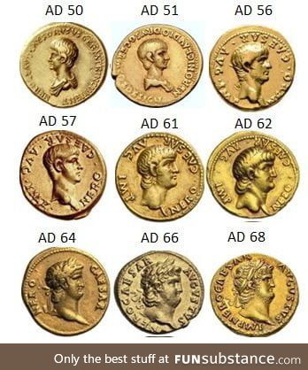 Nero's transformation depicted in his coins