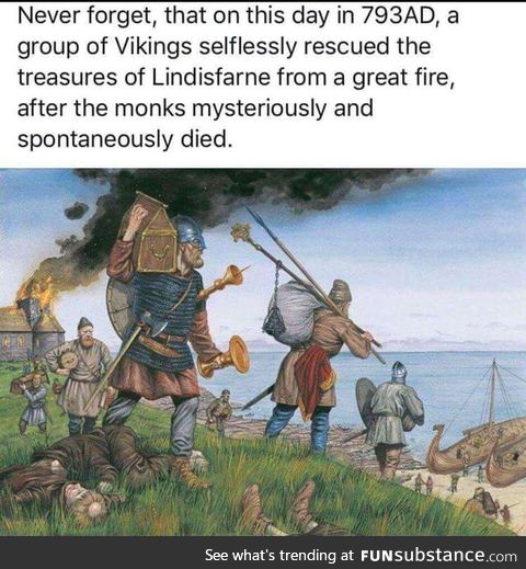 Viking raid in 793 AD (colorized)
