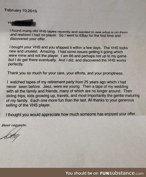 This person that bought vhs off eBay and sent this in the mail after