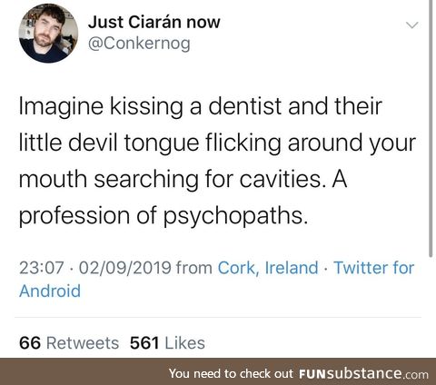 You'll never kiss a dentist in the same way again