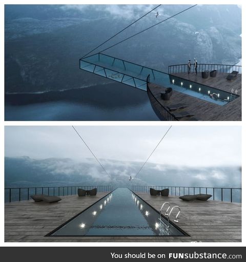 How scary is this hotel pool hanging over a cliff? Norway has awesome designers!