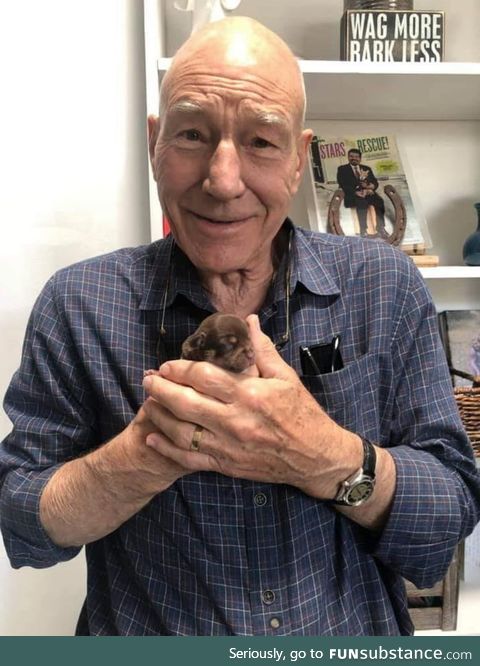Patrick Stewart and a 1 week old puppy