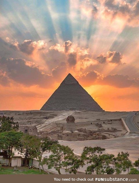 Sunrise at the great pyramid of Giza, Egypt.