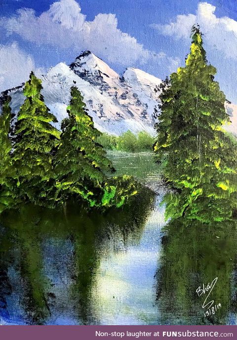 My first attempt with painting watching bob ross