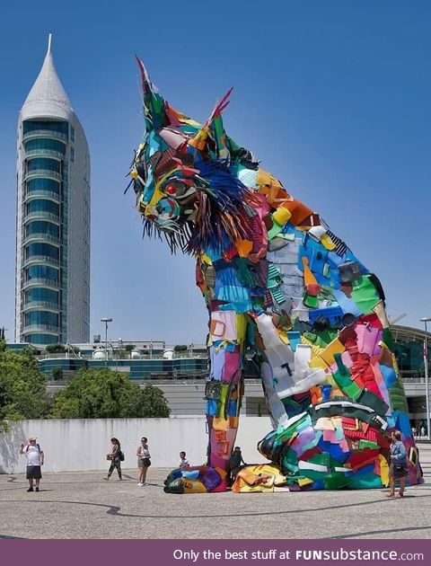 Statue made of recycled material in Lisbon. A work of Bordalo II