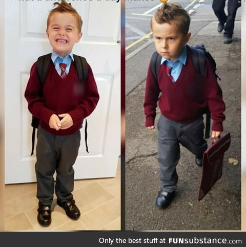 Before and after Pic of 5 year old on first day of School