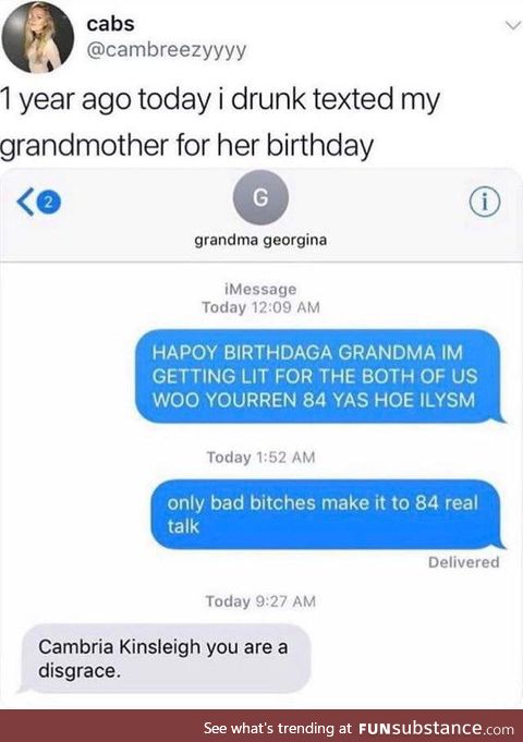 Drunk text to grandmother