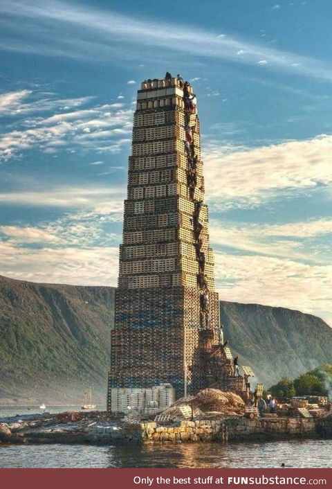 Stacking pallets for the world's largest bonfire in Norway