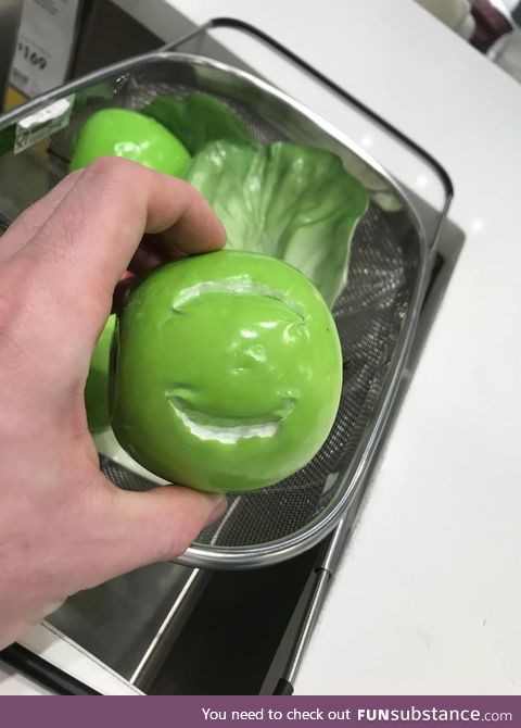 Someone took a bite out of this fake apple at IKEA