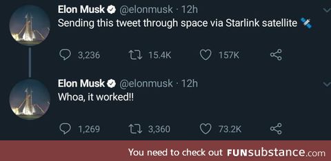 Elon Musk tweets for the first time using internet from Starlink. The future is here!