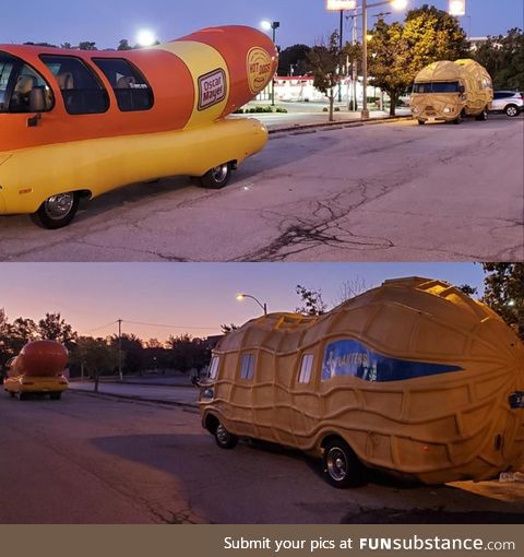 The nut truck behind the Weiner Mobile