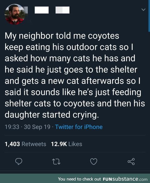 He's a better coyote parent than a cat owner