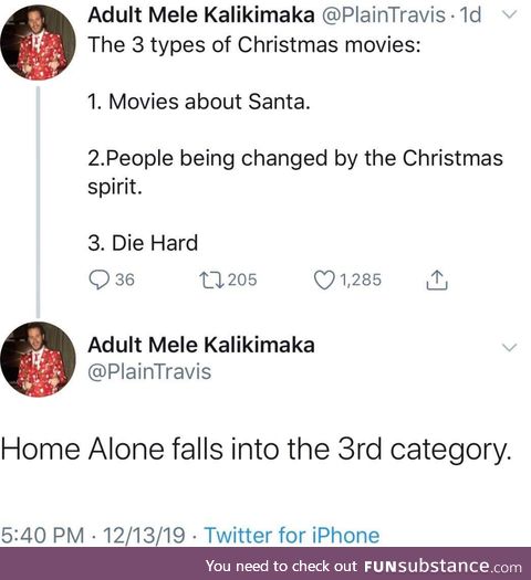 Three Types of Christmas Movies. (Die Hard when you're Home Alone)