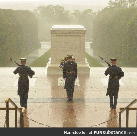 The tomb of the unknown soldier is guarded 24-7-365 no matter the weather, as a matter of