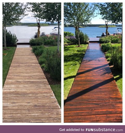 Before/after varnishing a deck w/3 coats