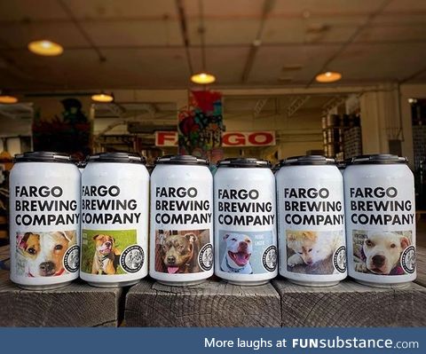 Fargo Brewing Company puts photos of rescue dogs on the cans to help them get adopted