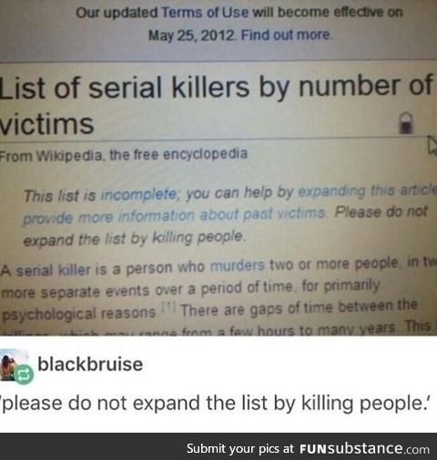 Do not expand this list by killing people