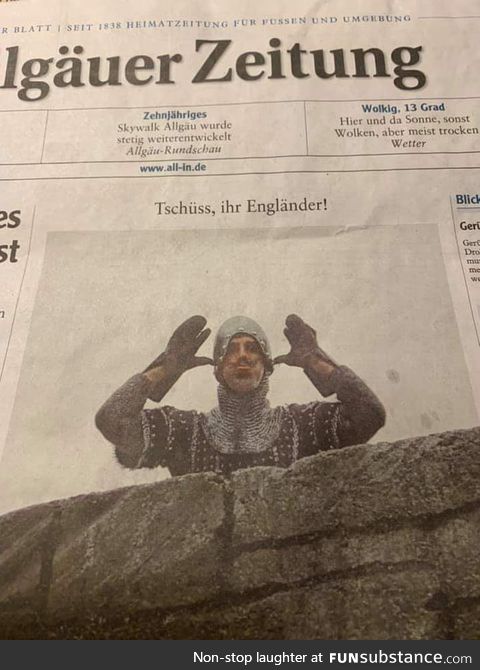 German newspaper titling "bye, all ye brits"