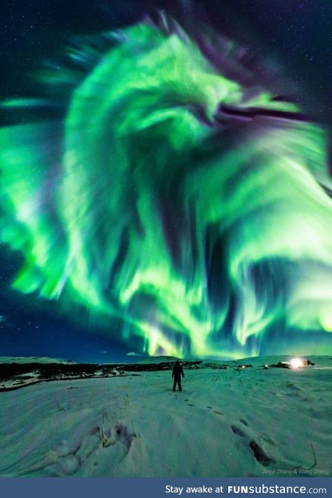 This huge dragon-shaped aurora over Iceland