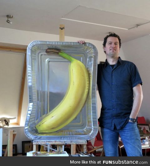 Banana for scale. I painted a banana in an aluminum container oil painting in a flat panel