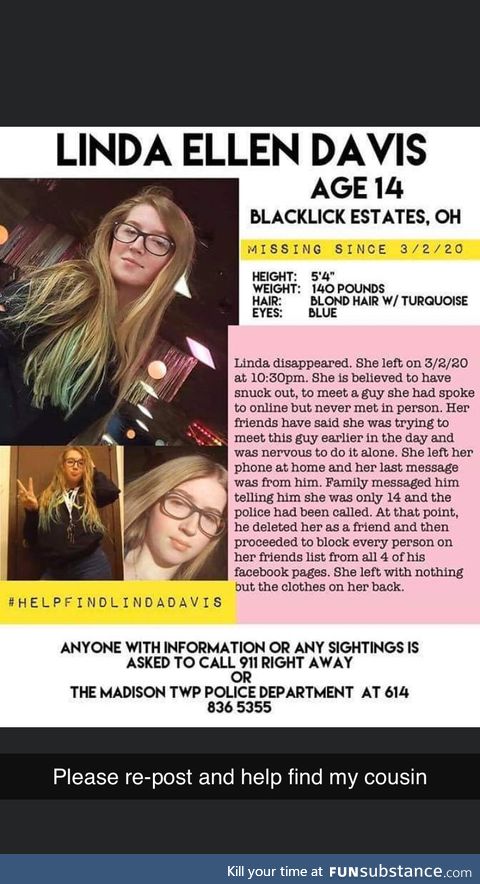 #HELPFINDLINDADAVIS