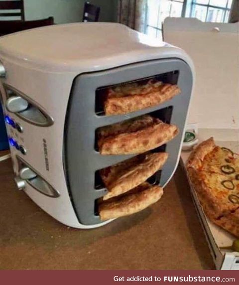 People call me weird for reheating my pizza in toaster on its side