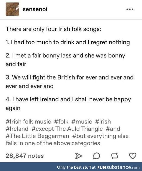 The Fifth Type of Irish Song is about what you do with the mad lad from the first song