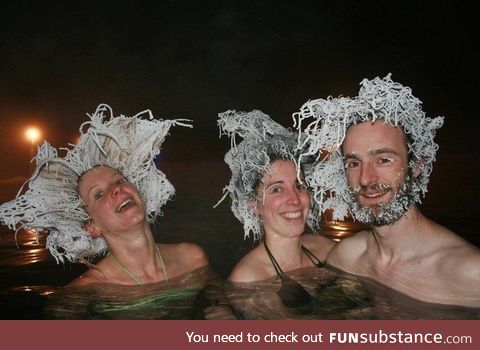 After spending 1 hour in the Hot Springs Lake, Canada. Even the winter temperature of the