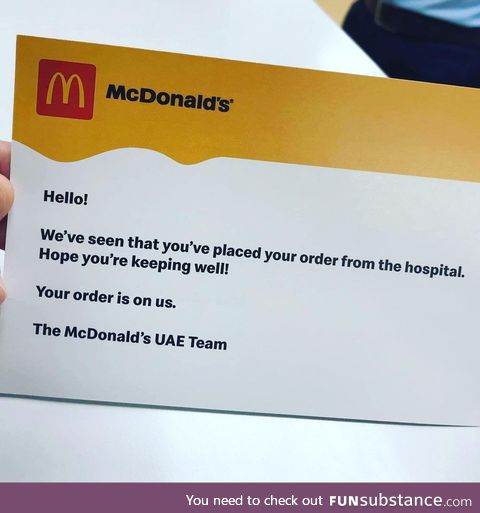 McDonald's paying for a nurse's order is pretty vv cool of them