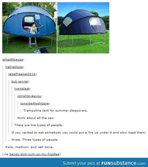 Trampoline tent for summer sleepovers