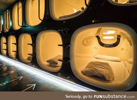 Sleep Pods in a Japanese capsule hotel