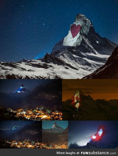 Zermatt Has Been Projecting Flags and Symbols of Hope on the Side of the Matterhorn