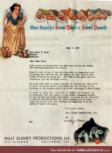 Disney rejection letter from 1938.  They take their letterhead seriously