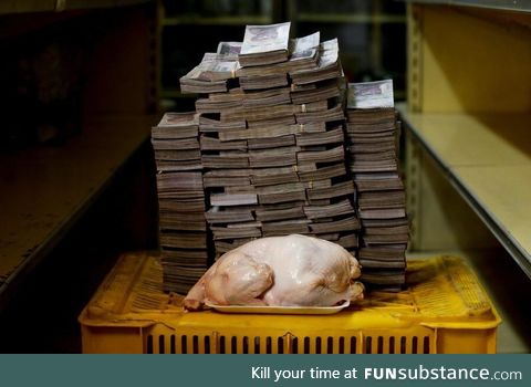 The amount of money you need to buy 5 lbs of chicken in Venezuela