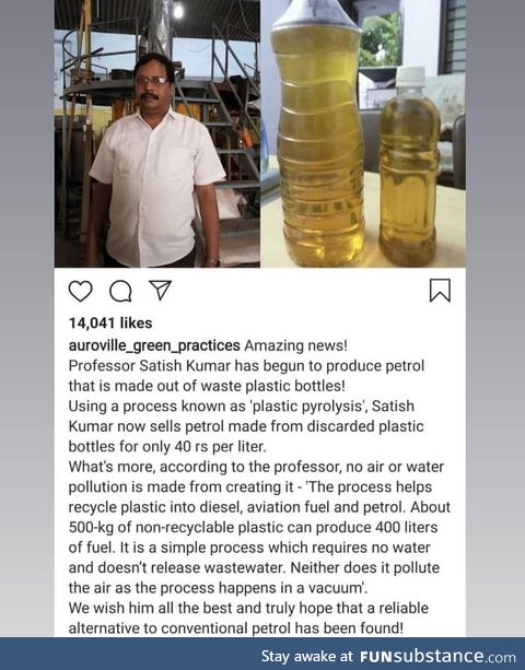 Man finds a way to produce petrol out of plastic bottles