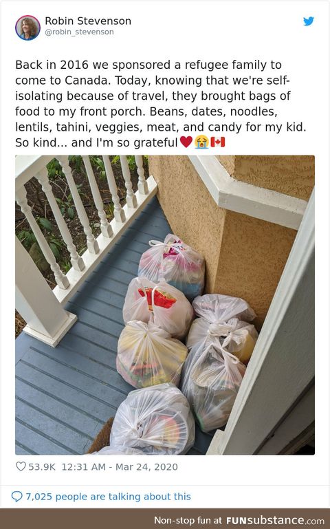 Refugees Bringing Groceries To Their Sponsors