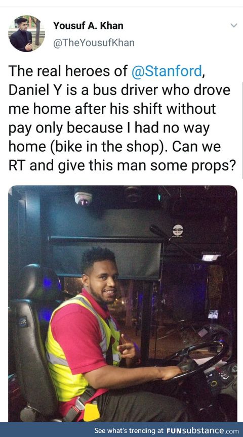 Wholesome bus driver drives student home for free late at night after shift