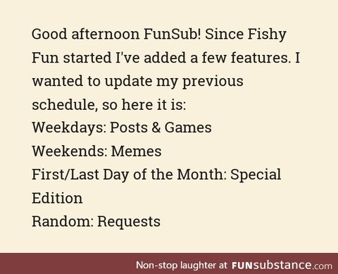 Fishy Fun Updated Schedule