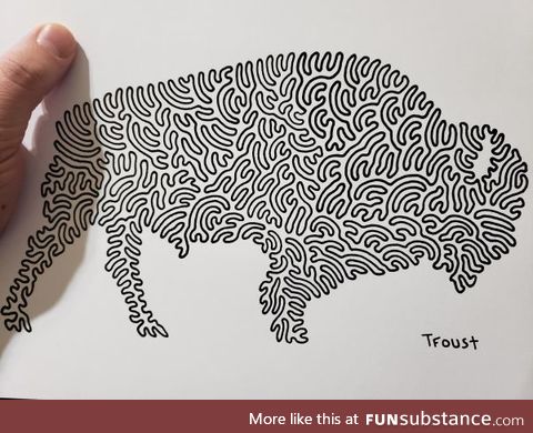 I was asked to recreate this Bison using a single line and I just finished