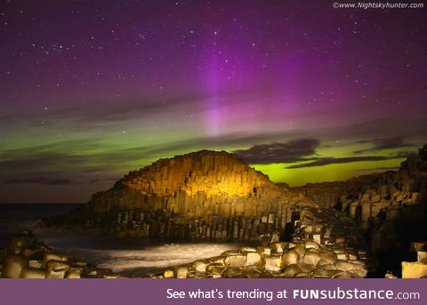 Epic aurora display over the Giant's Causeway Northern Ireland