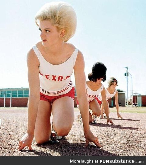 The University of Texas women’s track team coordinated their bulbous bouffants