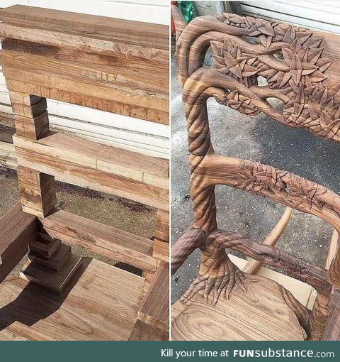 Wooden chair, before and after