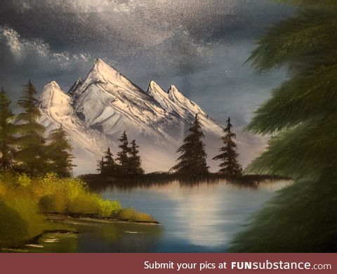 My first time ever oil painting. Thanks for the lesson Bob Ross. :)