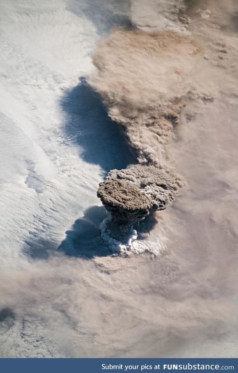 Eruption of the Raikoke volcano off of Russia’s Kamchatka Peninsula over the weekend,